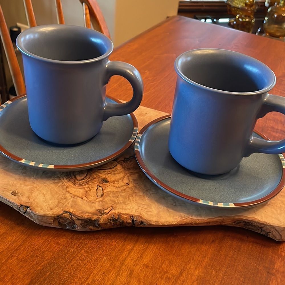 Dansk Mesa Sky Blue Mugs & Saucers - Set of Two